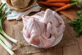 Ingredients for preparing bone broth - chicken meat and fresh vegetables