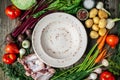 Ingredients for preparing borscht, vegetables for cooking borsch beetroot, cabbage, carrots, potatoes, tomatoes. Ukrainian food