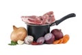 Ingredients for preparing meat broth over white Royalty Free Stock Photo