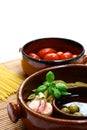 Ingredients ready for a traditional mediterranean or Italian pasta dish Royalty Free Stock Photo