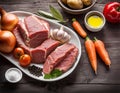 Ingredients recipe beef stew with carrots and potatoes Royalty Free Stock Photo