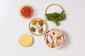 Ingredients for roasting chicken wings. Culinary background with selective focus Royalty Free Stock Photo