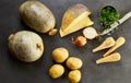 Ingredients for Scottish haggis, neeps and tatties