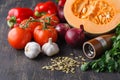 Ingredients for seasonal pumpkin soup Royalty Free Stock Photo