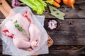 Ingredients for soup broth: chicken, carrots, celery, onions Royalty Free Stock Photo