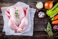 Ingredients for soup broth: chicken, carrots, celery, onions Royalty Free Stock Photo