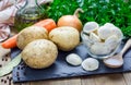 Ingredients for soup with pelmeni