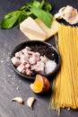 Ingredients for spaghetti alla carbonara Royalty Free Stock Photo