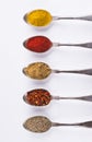 Ingredients spices 2 in spoons isolated on white background