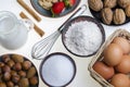 Ingredients on a table for the preparation of desserts.