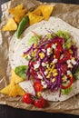 Ingredients for tacos or burrito making. Fresh organic vegetable