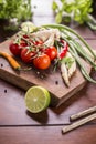 Ingredients for Thai food, lemongrass, ginger, cocktail