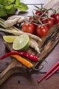 Ingredients for Thai food, lemongrass, ginger, garlic, cocktail