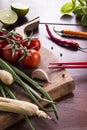 Ingredients for Thai food, lemongrass, ginger, garlic, cocktail