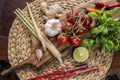 Ingredients for Thai food, lemongrass, ginger, garlic, cocktail