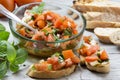 Ingredients to make bruschetta, typical Italian appetize