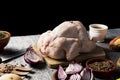 Ingredients to prepare a stuffed turkey Royalty Free Stock Photo