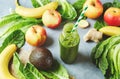 Ingredients for a tropical fruit smoothie with avocado, spinach and banana Royalty Free Stock Photo