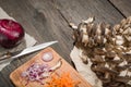 ingredients for vegetable soup. vegetables cucumber onions potatoes carrots mushrooms Royalty Free Stock Photo