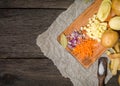 ingredients for vegetable soup. vegetables cucumber onions potatoes carrots Royalty Free Stock Photo