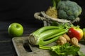 Ingredients for Waldorf salad - celery, apples, walnotes - fres