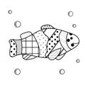 The inhabitants of the sea. Coloring book for children and adults with zenart elements. Cartoon fish with water bubbles. Royalty Free Stock Photo