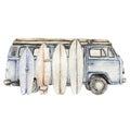 Watercolor old vintage blue car Royalty Free Stock Photo