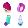 Inhaler icons set, isometric style