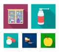 Inhaler, medical cabinet, tablets, syrup in a spoon.Mtdicine set collection icons in flat style vector symbol stock