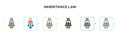 Inheritance law vector icon in 6 different modern styles. Black, two colored inheritance law icons designed in filled, outline,