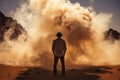 Inhospitable Man desert smoke. Generate Ai Royalty Free Stock Photo