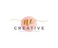 initial AE Feminine logo beauty monogram and elegant logo design, handwriting logo of initial signature, wedding, fashion, floral