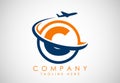 Initial alphabet C with aeroplane. Travel icons. Aviation logo sign, Flying symbol. Flight icon