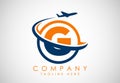 Initial alphabet G with aeroplane. Travel icons. Aviation logo sign, Flying symbol. Flight icon