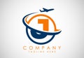 Initial alphabet J with aeroplane. Travel icons. Aviation logo sign, Flying symbol. Flight icon