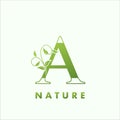 Initial Alphabet Letter A Green Nature Logo, vector logo design concept floral leaf green color Royalty Free Stock Photo