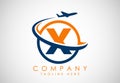 Initial alphabet X with aeroplane. Travel icons. Aviation logo sign, Flying symbol. Flight icon