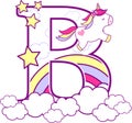 Initial b with cute unicorn and rainbow