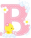 Initial b with flowers and cute rubber duck Royalty Free Stock Photo