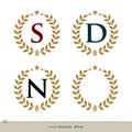 Initial Border Gold Wheat Laurel Vector Logo Template Illustration Design. Vector EPS 10