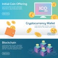 Initial coin offering cryptocurrency set banner vector