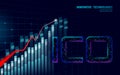 Initial coin offering ICO letters technology concept. Business finance economy low poly design style. Currency crypto