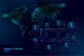 Initial coin offering ICO letters technology concept. Business finance economy World map. Currency crypto international