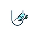 Initial cute blue bird U