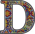 Initial d with colorful mexican huichol art style Royalty Free Stock Photo