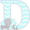 Initial d with cute elephant and little baby elephant
