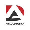 Initial DA letters logo design. AD logo template vector red and black color best icon design. DA letter logo monogram icon design