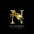 Initial Decorative luxury N Golden letter logo design template vector