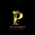 Initial Decorative luxury P Golden letter logo design template vector