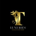 Initial Decorative luxury T Golden letter logo design template vector